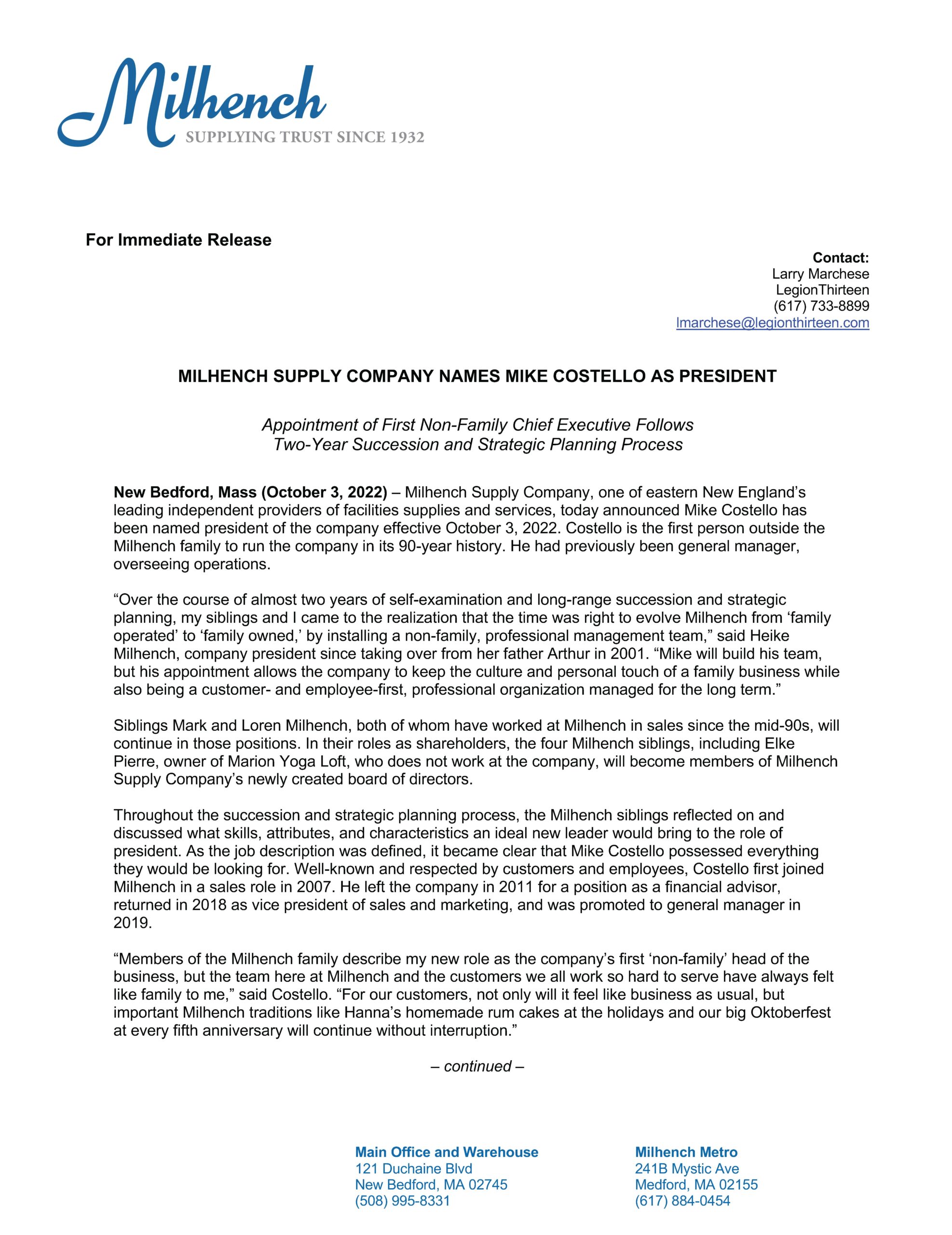 RELEASE - Milhench Supply Company Names Mike Costello As President - 10-03-2022_Page_1