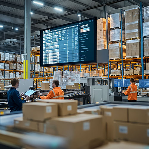 Warehouse-1 A warehouse with packages and team members sorting items